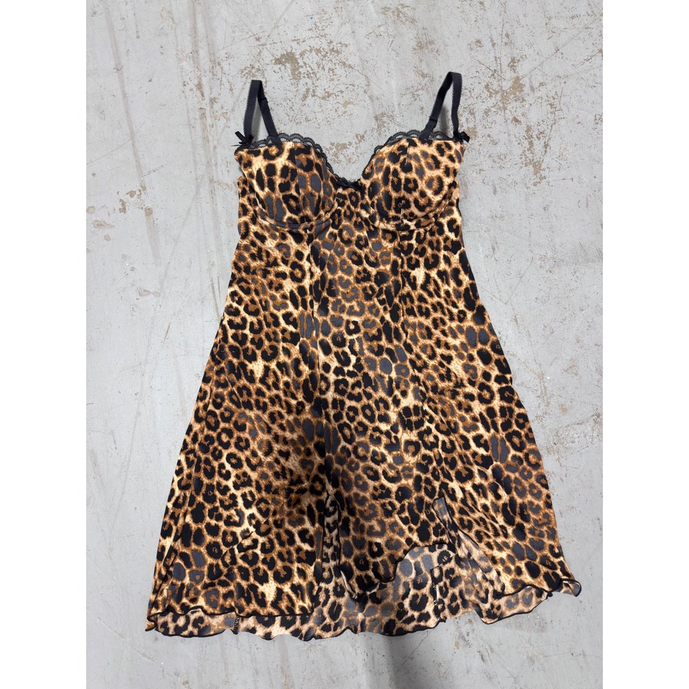 Sexy Leopard Print Underwire Chemise Nightgown 34B